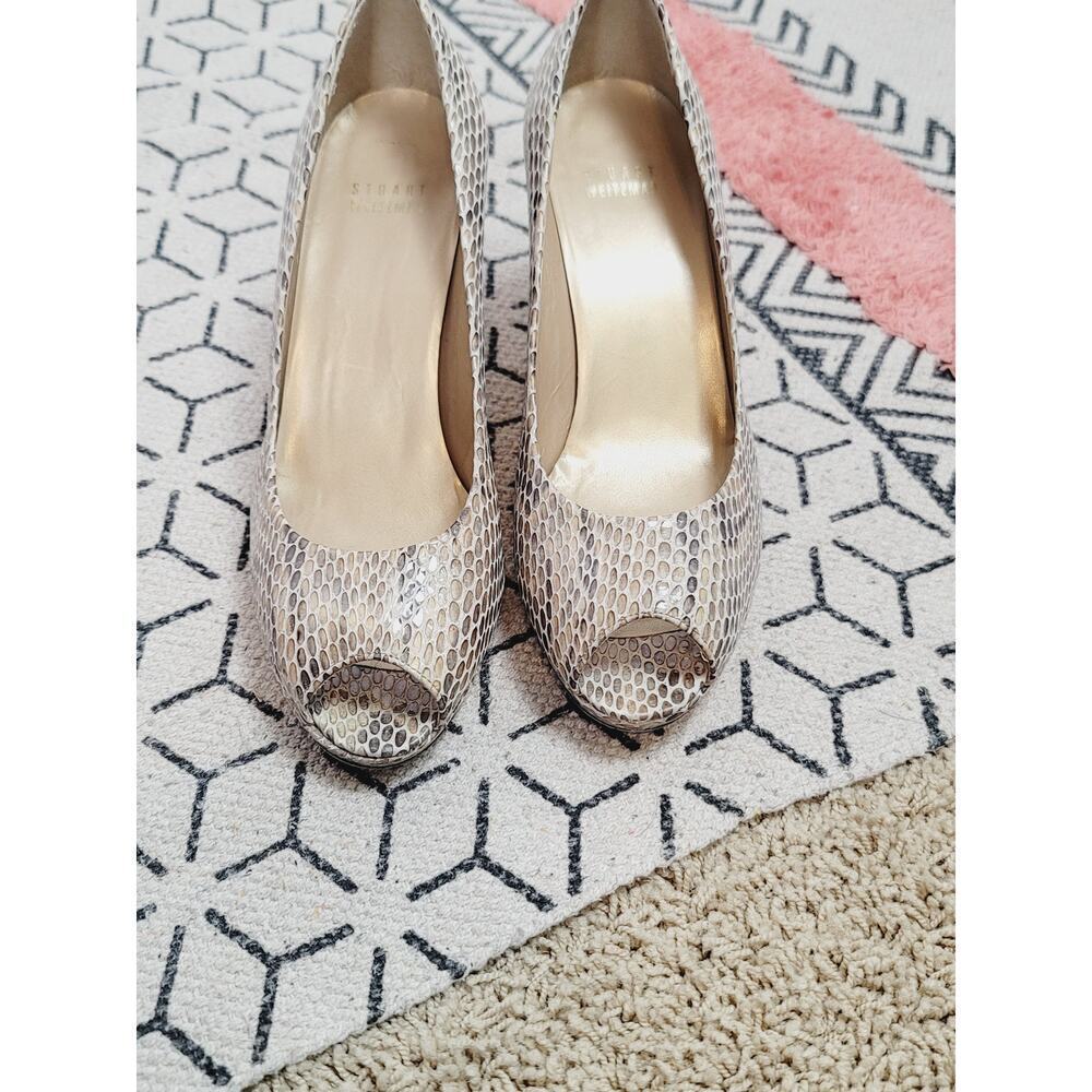 Stuart Weitzman Faux Python Patent Leather Peep T… - image 5